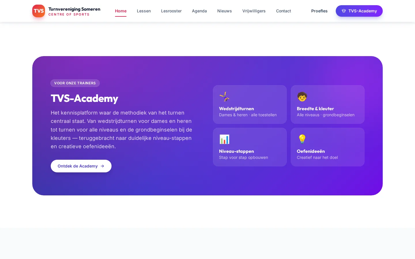 Club Academy — The gated TVS-Academy: training content per discipline and level, built up methodically.