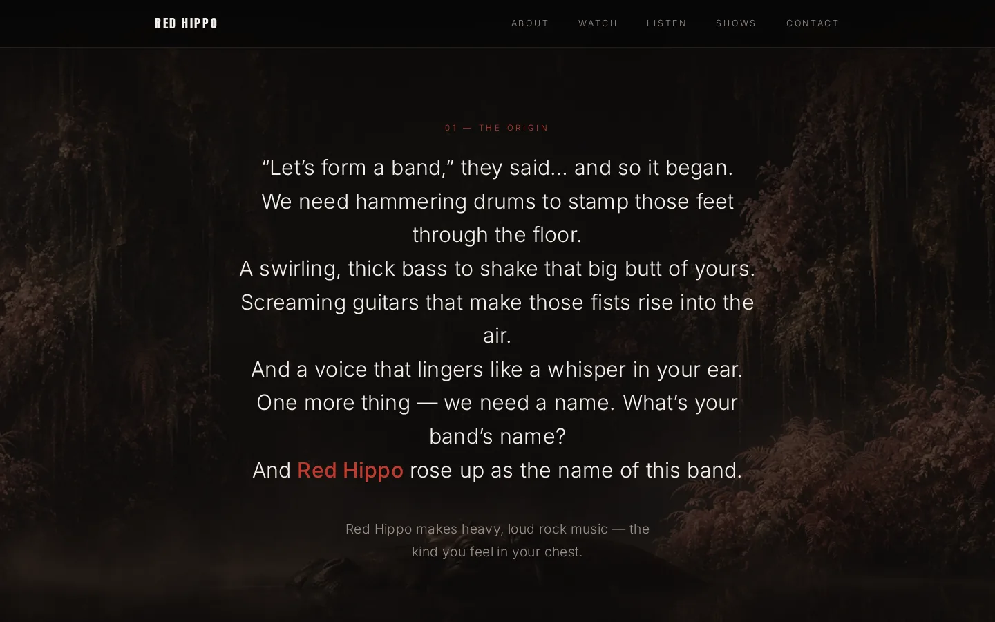 Red Hippo — De 'Origin': een openingsvers dat meteen de toon zet, over een filmisch sfeerbeeld.